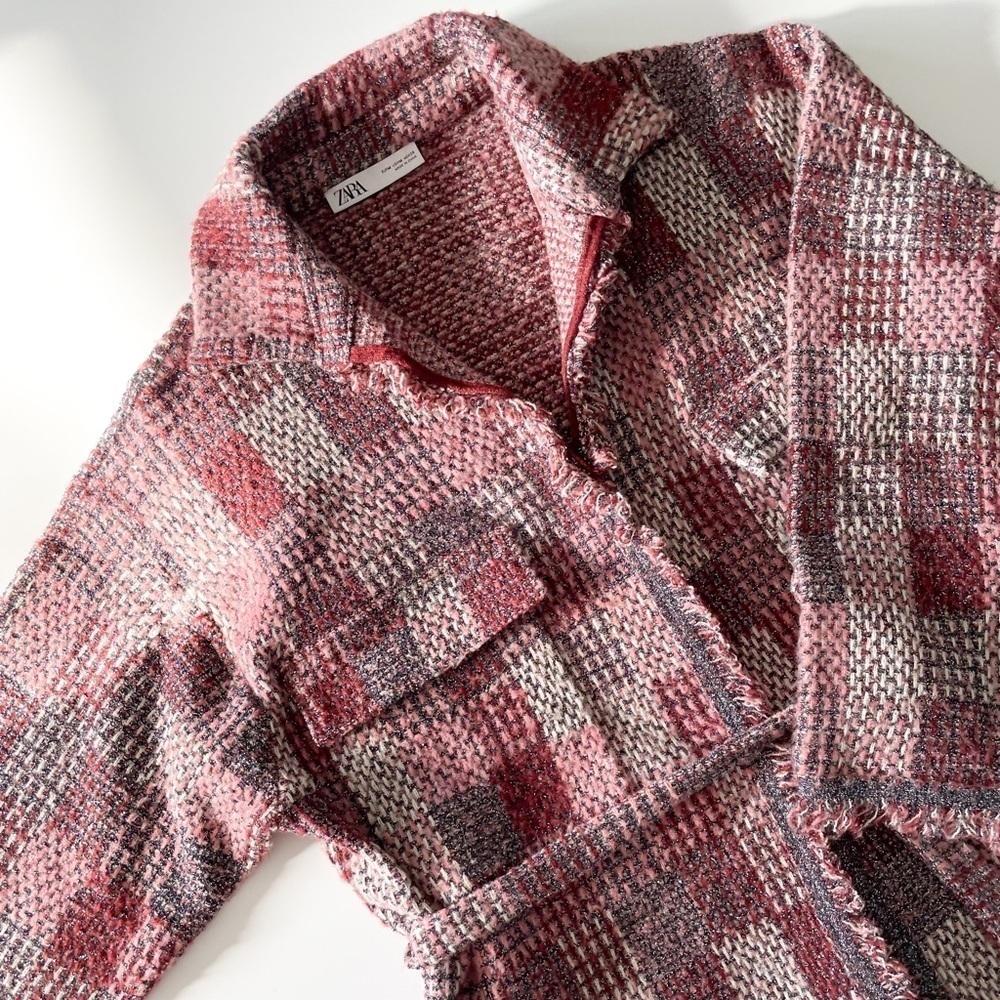 Zara Tweed Patchwork Belted Jacket - Picture 2 of 15